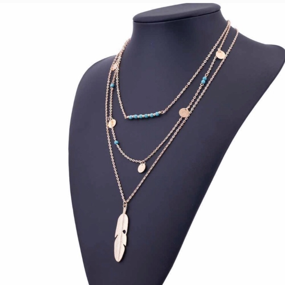 β¨πβ¨ 3 Piece Gold Feather Necklace - Picture 4 of 4